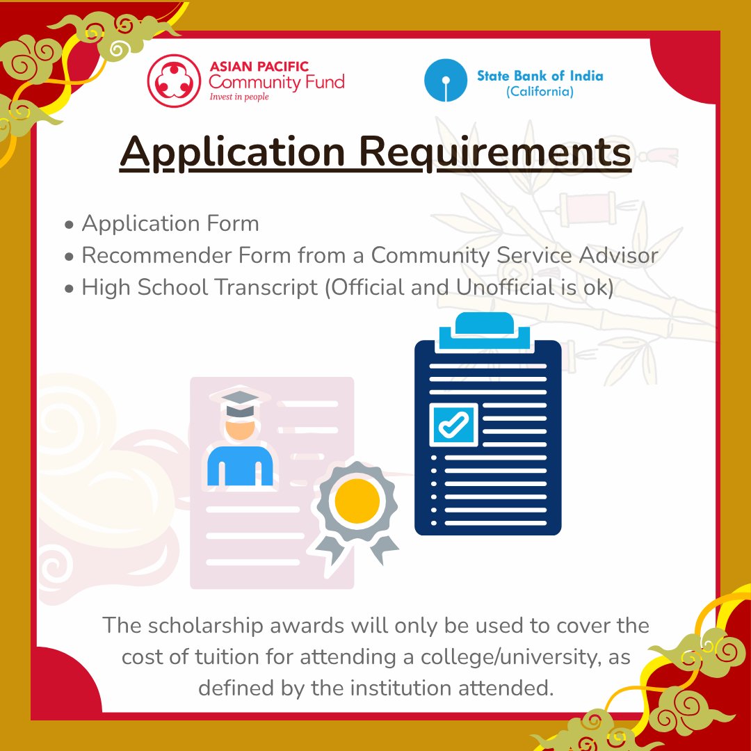 APCF's tweet photo. Must reside in Santa Clara, Fresno, Los Angeles, or San Diego County — or Alameda County (Fremont, Newark, or Union City).
📅 Deadline: April 20, 2026 🔗 https://t.co/2eLoNLg5jO
#Scholarship2026 #HighSchoolSeniors #FinancialAid #CollegeBound https://t.co/8hAy2IMafm