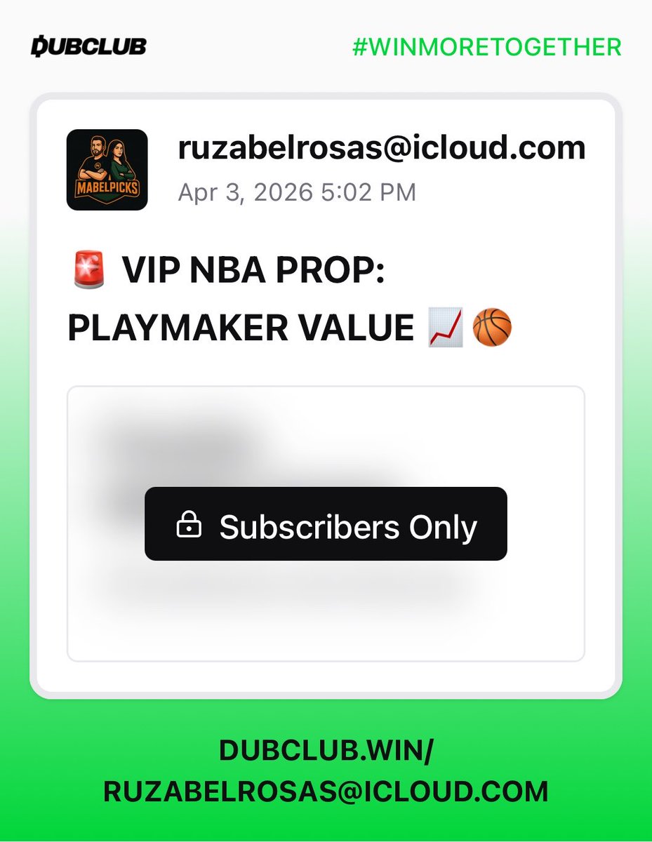 MabelPicks's tweet photo. Check out my latest play on DubClub: 🚨 VIP NBA PROP: PLAYMAKER VALUE 📈🏀

https://t.co/FXbIxyyYrC https://t.co/39NplctZei
