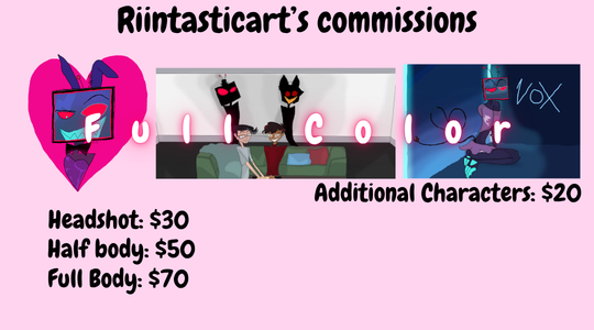 rinttaastic's tweet photo. Opening up commissions ✨🌟💫 
Commission Info: https://t.co/0IuVugi0kc
Check below for more info! #HazbinHotel https://t.co/MOv23I0uhn