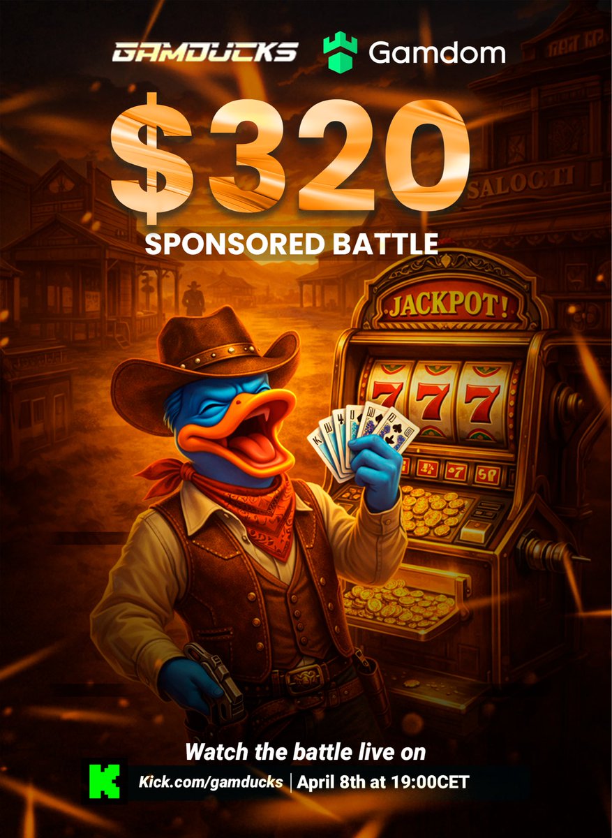 gamducks's tweet photo. $320 SPONSORED SLOT BATTLE + $25 BONUS X GIVEAWAY 🎁🔥

We’re running our FIRST @gamdom Slot Arena battle 👀
3 players will win a bonus buy on Boosted Wanted Dead or a Wild 💸

🎯 Battle Details:
• 3x Duel at Dawn bonus buys (200x)
• $0.40 bet size
• Shared Battle
• Total battle value: $320

To enter:
• Deposit $50 (min.) on Gamdom
• MUST use code GamDucks
• Deposit between now and Tuesday, April 7th
• SEND A DM WITH DEPOSIT PROOF + Gamdom USERNAME 

🎁 $25 BONUS X GIVEAWAY
• Like + RT
• Follow @gamducks