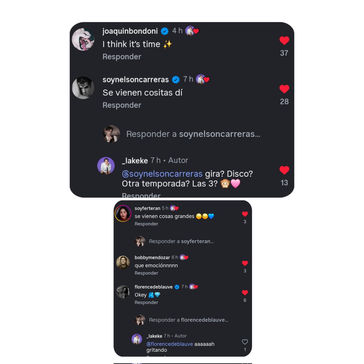 AccessNelsonC's tweet photo. ¿Qué será lo que se viene por el tercer aniversario de Jamie? 😭💙

Nelson y Joaquín comentaron el video de la cuenta de Instagram, así como parte del elenco. ¡Ya queremos saber! ✨ https://t.co/7K1B0BqP63