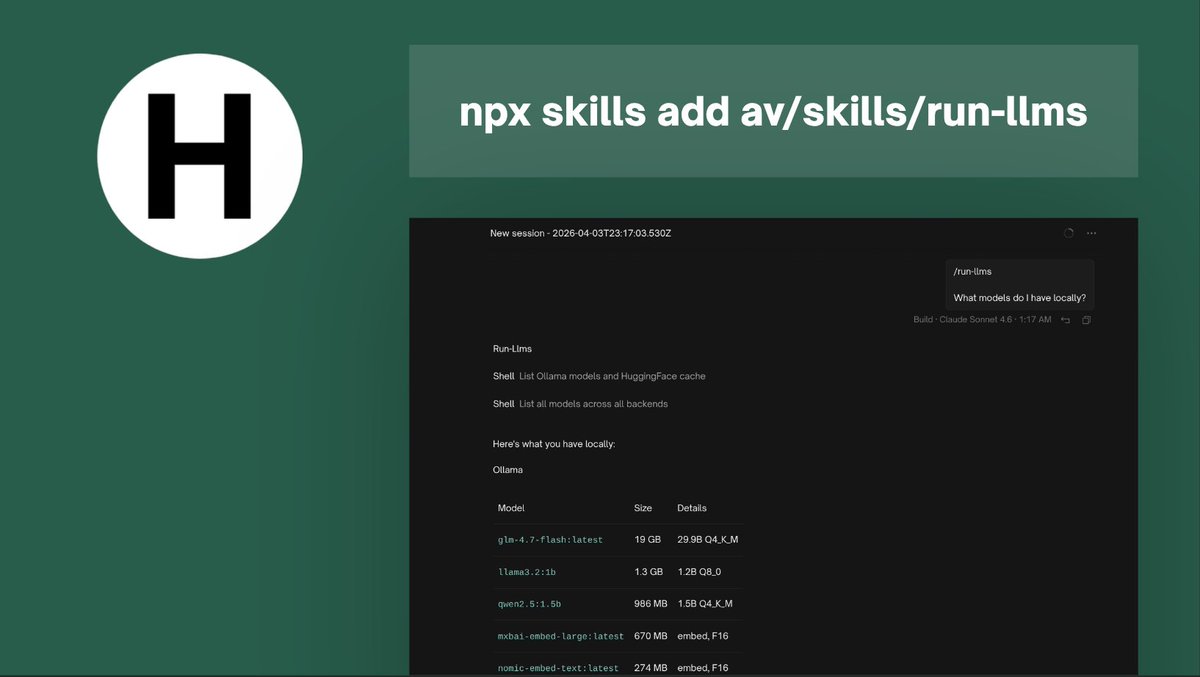 Just updated `run-llms` skill, you can now manage Harbor with your agent (I recommend Hermes / OpenCode + Qwen 3.5 35B or Gemma 4 26B and above)

"What models do I have"
"Pull unsloth quant for Qwen 3.5 9b"
"Switch to optimised llama.cpp image for Strix Halo"
"Start hermes