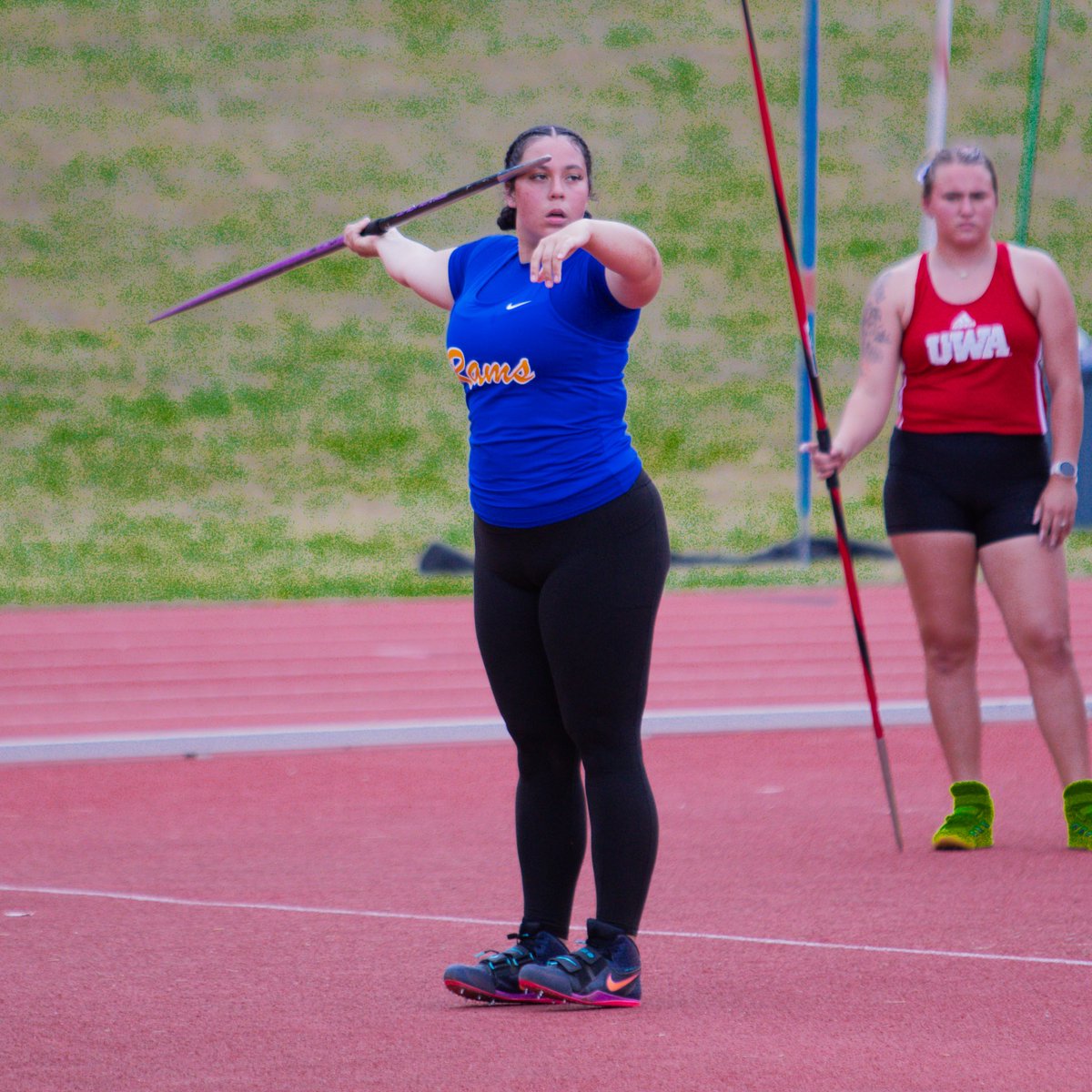 ASUTFXC's tweet photo. Skye takes 🥉 in the Women’s Javelin Throw, concluding Day 1 of the UWG Legends Invite. Day 2 starts at 9:30AM 

#ASUTF | #THESTANDARD | #EARNIT 🐏💙💛 #HBCUtrackandfield https://t.co/BwfWSoygto