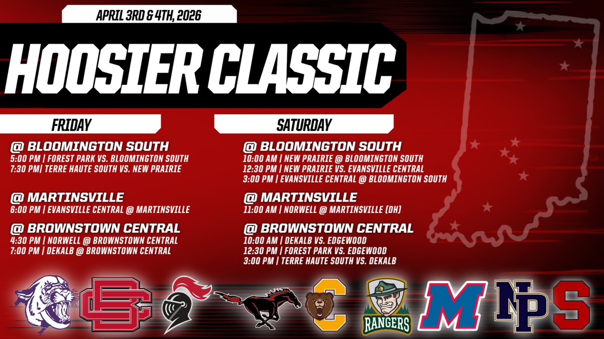 EdgewoodBase's tweet photo. Thrilled to welcome teams from all over the state for this year's Hoosier Classic!

Games are underway in the opening weekend of the season. We appreciate Bloomington South, Brownstown Central, and Martinsville for hosting this year! https://t.co/yDJgAq7uCJ