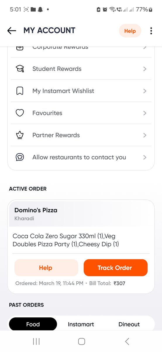 notANextrAvert's tweet photo. @SwiggyCares order 232913666793511 was placed on 19March but was never accepted by Domino's, so no domino's order ID, contacted your support 5 times still no help. Nor my money is being refunded nor you guys are helping .
It still shows active order. https://t.co/xLzowYOs6l