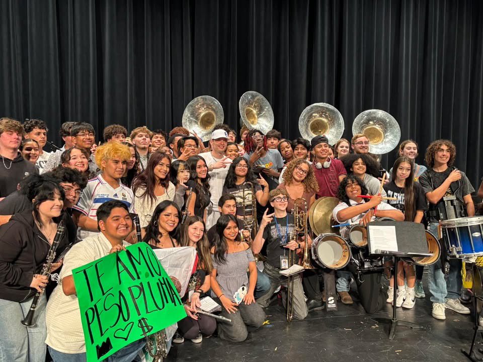 SCUCISD's tweet image. Music icon Peso Pluma visited @scclbuffs today to visit his former school and meet with music students. #KindOfABigDeal #PesoPluma