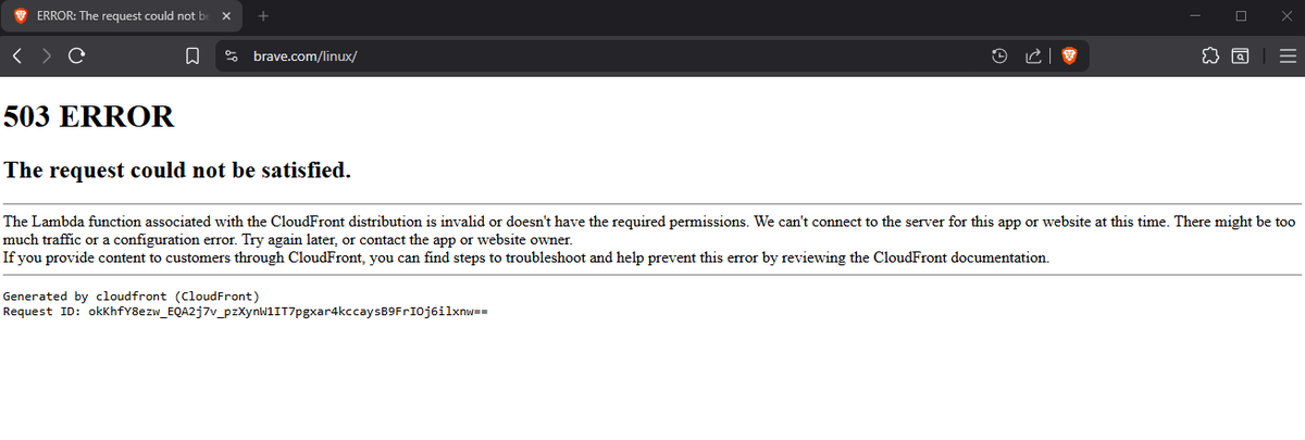 dmaltsiniotis's tweet photo. @brave @cloudfront  Why do I need to activate a VPN, when I'm using a regular residential ISP in the USA, just visit the https://t.co/aXh1FC8iDj site and download the browser? https://t.co/nJX7YMgawm
