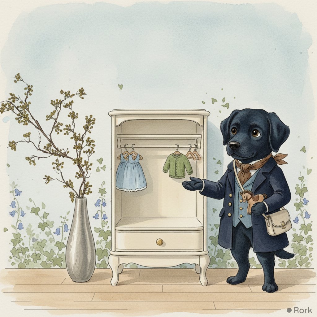 KoboIshrsts's tweet photo. They stands proudly beside the doll closet, the morning light glancing off the blue-today he’s showing off his favorite finds resting in handcrafted Matsunaga Kobo furniture, each piece set just so, as if whispering a story to the garden air. #MatsunagaKobo #PeterRabbitMood https://t.co/ubQrNzG2gu