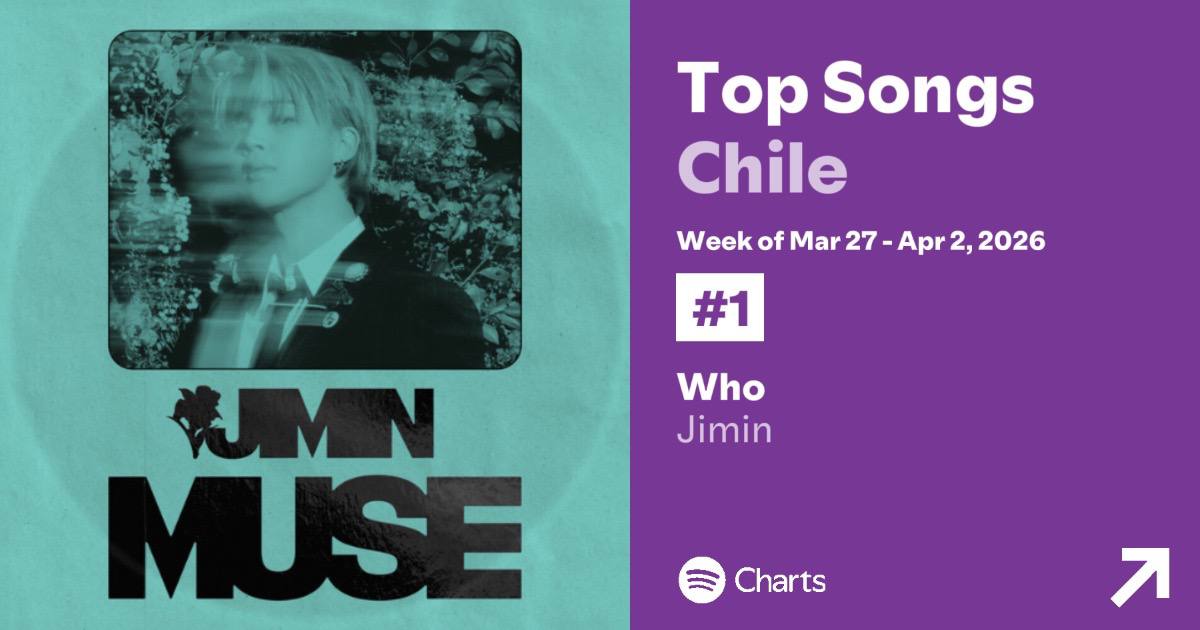 PARKJIMIN_Chile's tweet photo. 🇨🇱🚨 ¡ALERTA DE RÉCORD! 🚨🇨🇱
Y bueno... Nos volvimos a quedar con el semanal🫰
“WHO” es el único acto coreano en Chile en alcanzar el #1 semanal por decima vez en el Weekly Top Songs Chile de Spotify.

Gracias al Team Stream👑 y gracias totales a nuestra mentora que nos dio sus conocimientos y la terquedad necesaria para no bajar los brazos nunca.