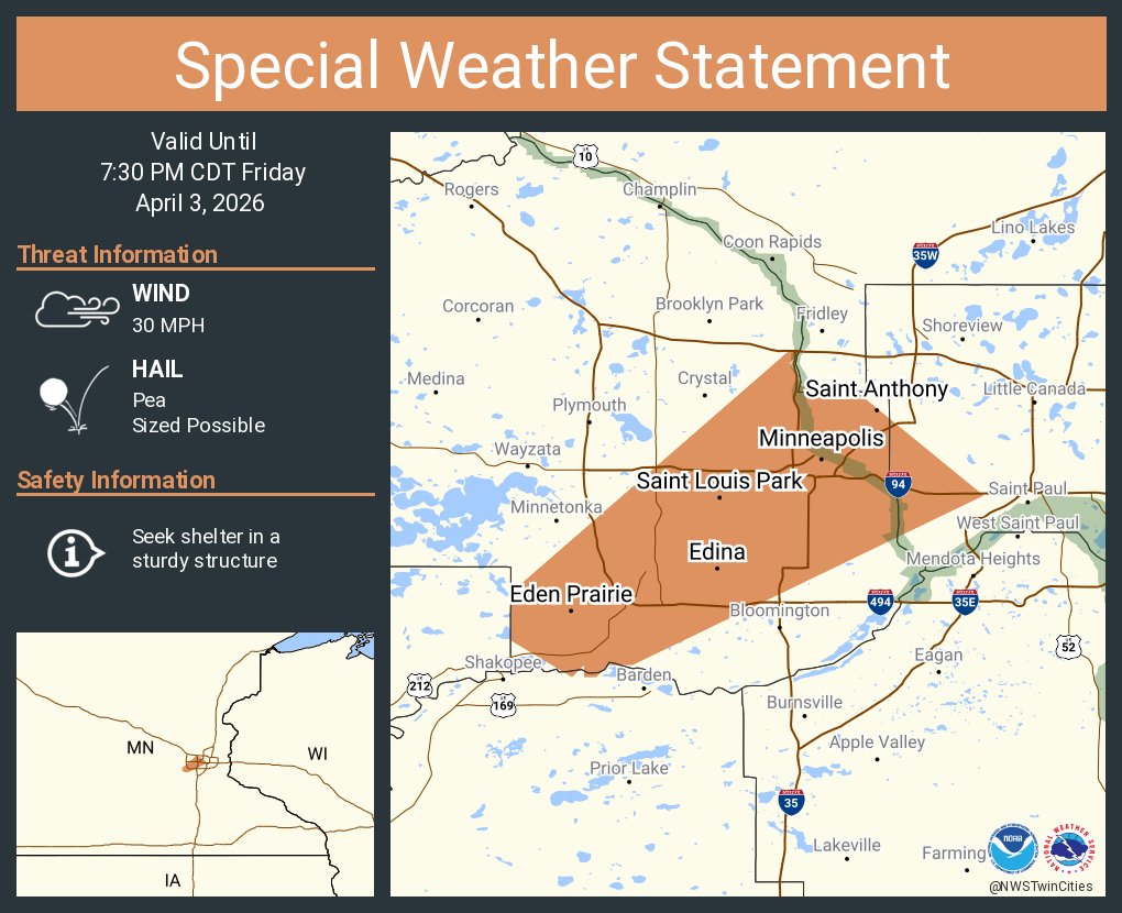 A special weather statement has been issued for Minneapolis MN, Eden ...