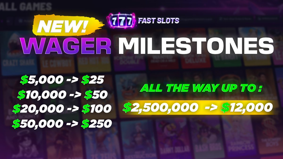 New milestones are now live for everyone playing with our code at Fast Slots!🎉

Reach a wagering milestone below and earn a cash payout from us!

Use our code!👇
record.discasinoaffiliates.com/_0uQ4pdbipww79…

Wagered Amount → Reward (Past wagers don’t count)

🎁$20 like &amp; RT
