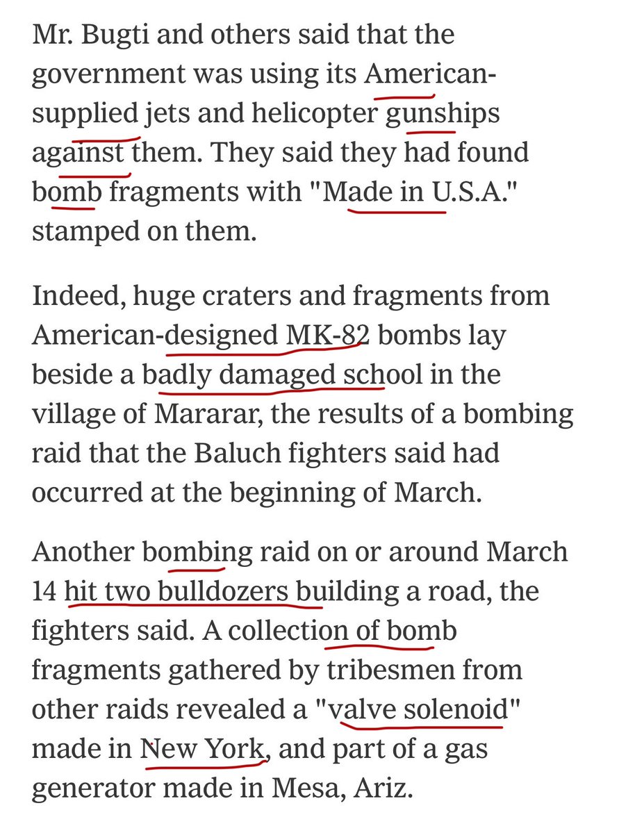 LateefJohar's tweet image. Apr 2, 2006: @nytimes’ @carlottagall writes, 

‘Indeed, huge craters and fragments from #American_designed MK-82 #bombs lay beside a badly damaged #school in the village of Mararar, the results of a bombing raid that the Baluch fighters.

Another bombing raid on or around March