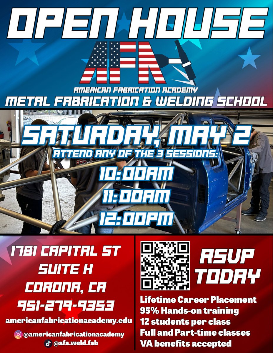 AmFabAcademy's tweet image. Open House Saturday May 2. Come see how great a career in metal fabrication is! #welding #aerospace #metalfabrication #machining #metalfab