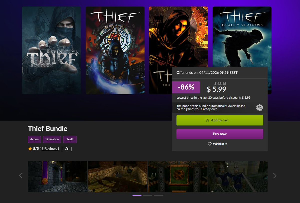 Thief Bundle is $5.99 on GOG buff.ly/TGJwSCu #ad