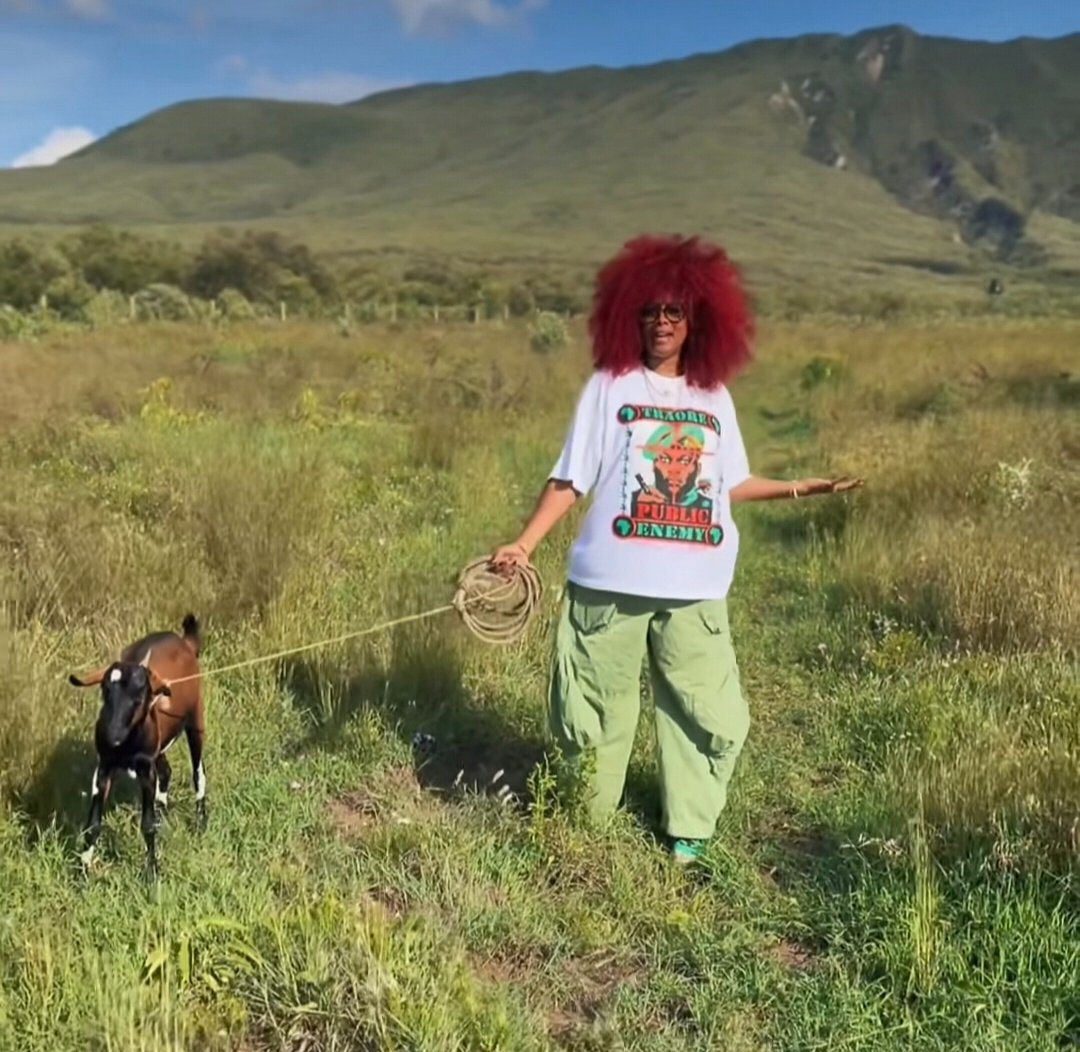 Bdonna456290's tweet image. Kelis with her goat in Kenya. 
#kelis