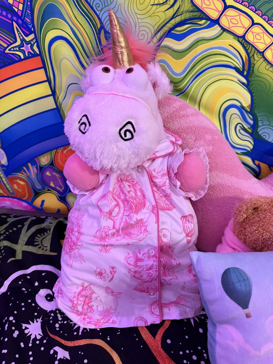 i accidentally got kids wicked pajamas so i put them on my unicorn this is literally me as a stuffed animal