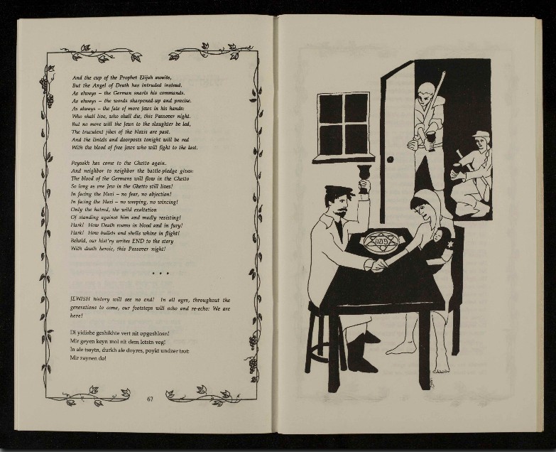 yivoinstitute's tweet image. "Peysakh has come to the ghetto again." From a Passover Haggadah published by Workmen's Circle. New York, 1991.

#fromtheyivoarchives #passover #pesach #peysekh #haggadah