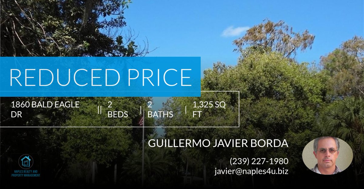MgmtNaples's tweet photo. 📍 Reduced Price 📍 This recently reduced home at 1860 Bald Eagle Dr in Naples won't last long, so, don't wait to set up a showing! Reach out here or at (239) 227-1980 for more information!

Helping buyers, sellers Renters and inve... https://t.co/i9A9qJ0v3N https://t.co/hABRGVBQrt