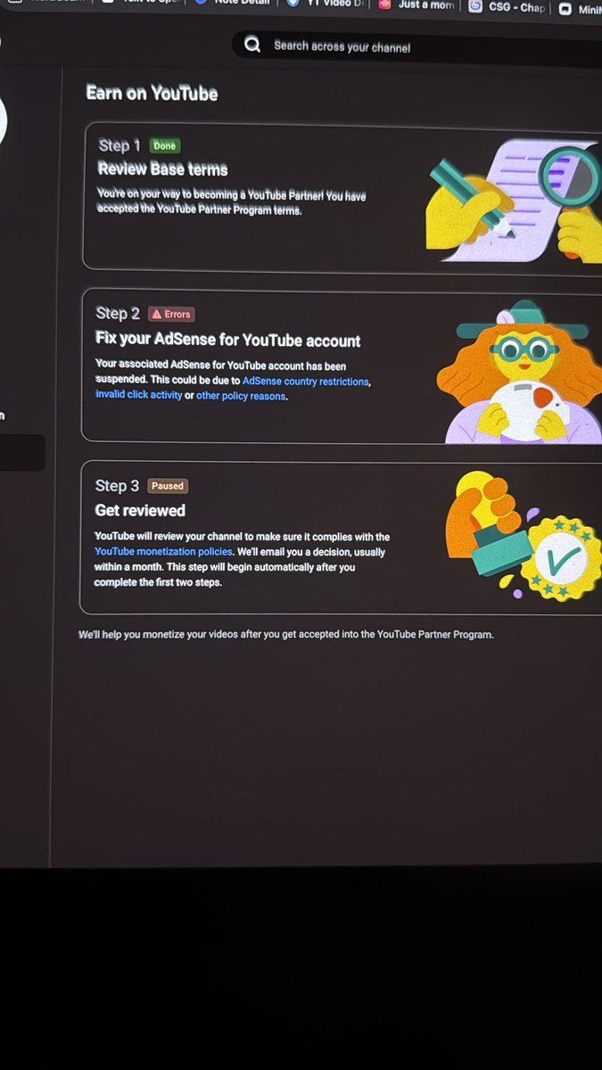 9jaExclusive's tweet photo. @TeamYouTube my Adsense has been inactive for years and after connecting it shows below error but now that Google has reactivated my account when will YouTube fix this? @YouTube https://t.co/kRjazyT7EE