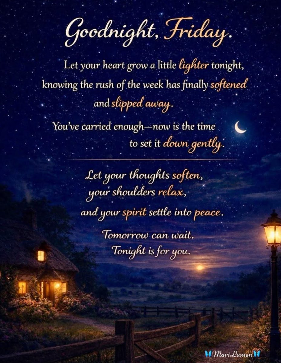 bandsmom1_no's tweet image. Goodnight, X Family
Lord, as this Good Friday draws to a close,
thank You for carrying us through the week’s burdens.
On this Holy Night, help our hearts grow lighter,
our shoulders relax, and our spirits settle into Your peace.
We’ve carried enough—now we gently lay it all at