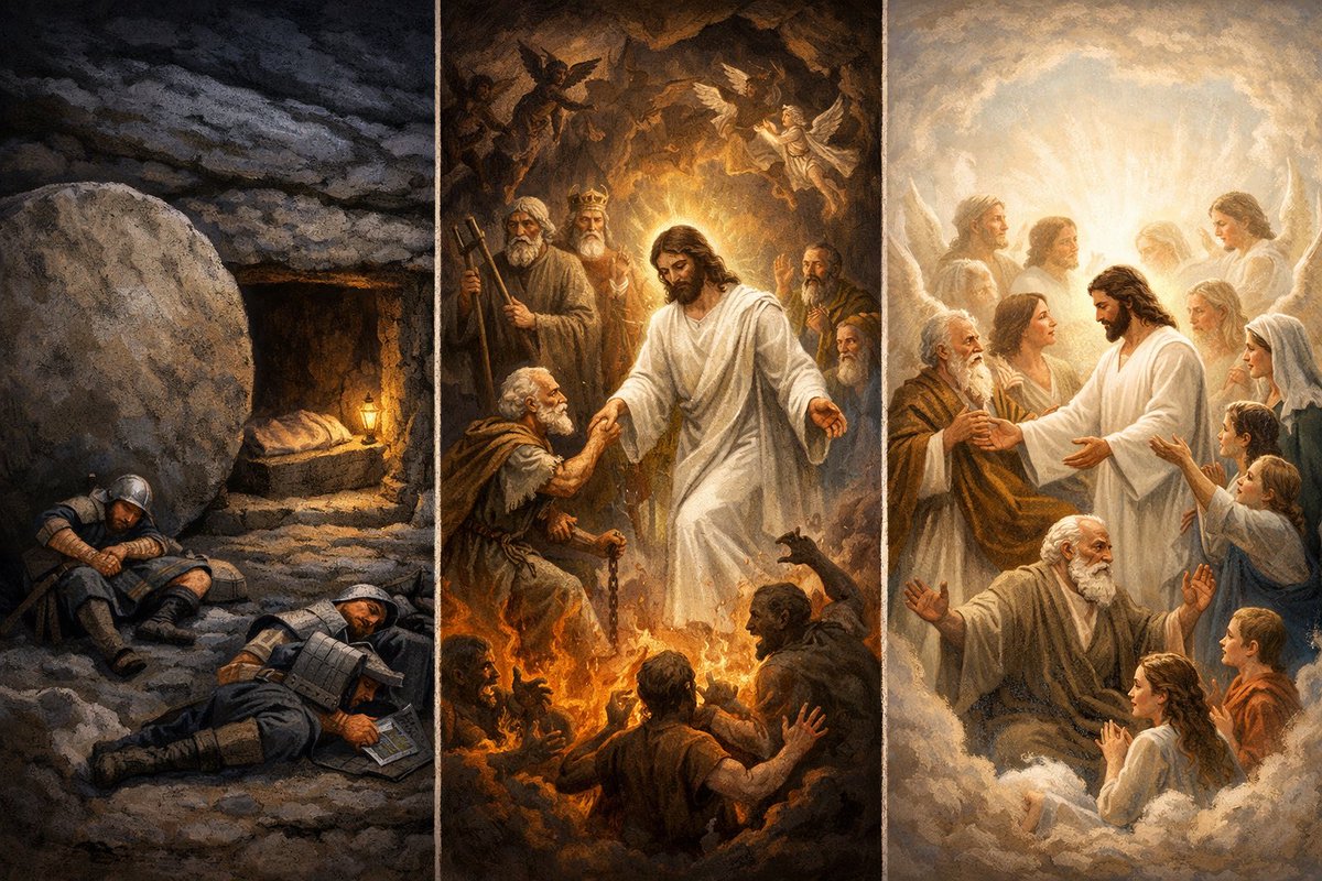 MissyDebbie33's tweet image. And the Holy Week continues

After Good Friday, Jesus was laid in the tomb, and a large stone was rolled across the entrance.

During the Sabbath, while His body remained in the tomb, Jesus descended to the place of the righteous who had passed away before His coming.