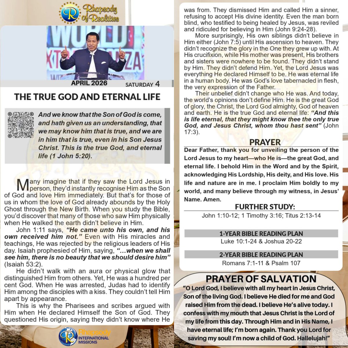 The Lord Jesus was everything He declared Himself to be. He was eternal life in a human body. He was God’s love tabernacled in flesh, the very expression of the Father.

And today, the world’s opinions don’t define Him. He is the true God and eternal life. #TheTrueGod
