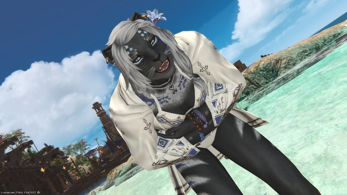 最近温かくなってきたから白水着メスガルちゃん🐱
#メスガル #Hrothgal #FF14