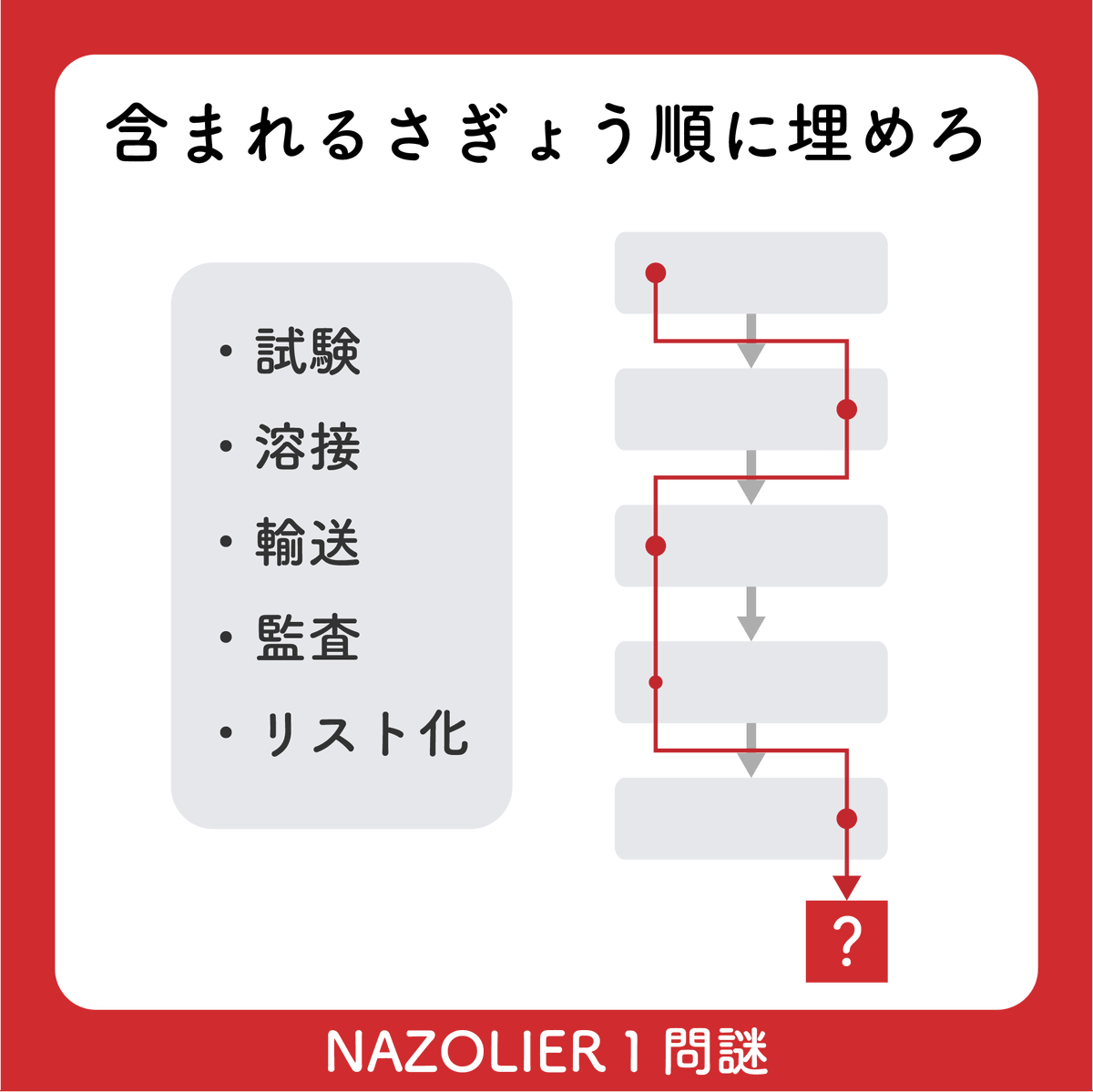 NAZOLIER's tweet photo. 🧠スキマ時間は
NAZOLIERで謎解き！

投稿されている
一問謎を1つ紹介！🧩

▼ヒント・正誤判定＆他の謎解きはこちら▼ 
https://t.co/Ezfx6EvE8l

#NAZOLIER #謎解き #一枚謎 #解けたらRP https://t.co/6Wuau7vbyT