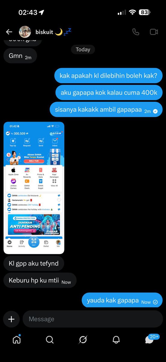 hiceyie's tweet photo. guys korban penipuan dia dm aku dan kita move wa buat sharing informasi, nipu sebesar 493K yang dibalikin 300K + malah nasehatin kaya dibawah ini maksudnya gimana? #zonauang #zonajajan https://t.co/pfw4lxL0VP