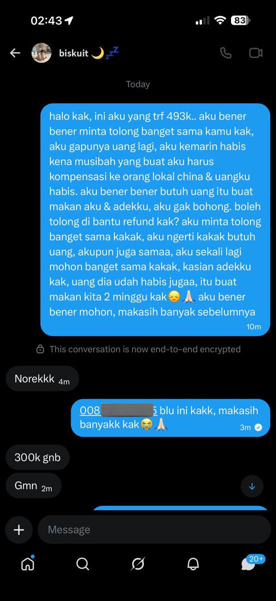 hiceyie's tweet photo. guys korban penipuan dia dm aku dan kita move wa buat sharing informasi, nipu sebesar 493K yang dibalikin 300K + malah nasehatin kaya dibawah ini maksudnya gimana? #zonauang #zonajajan https://t.co/pfw4lxL0VP