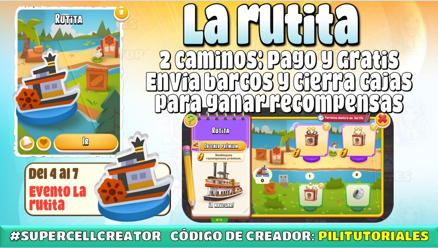 Pilitutoriales_'s tweet photo. Del 4 al 7 de abril tendremos disponible la rutita. Cierra las cajas de los barcos y envíalos para avanzar en el camino. Recibirás premios como llaves doradas, cajas de elección y otras recompensas.
#hayday #supercellcreator #pilitutoriales https://t.co/7pBU9zbJpR