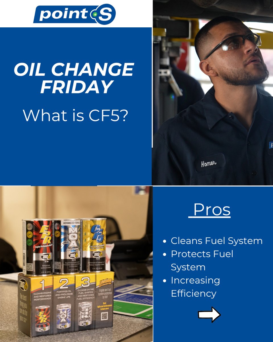 WasatchPointS's tweet image. It's Oil Change Friday! 🛢️🥳🙌
So, what is CF5? 🤔
How does it help your fuel system?
Check out the post below to learn more! 👇😁
#BGproducts #oilchangefriday #additives #autocaremadeeasy #wasatchpointstireandautomotive#automotiveknowledge