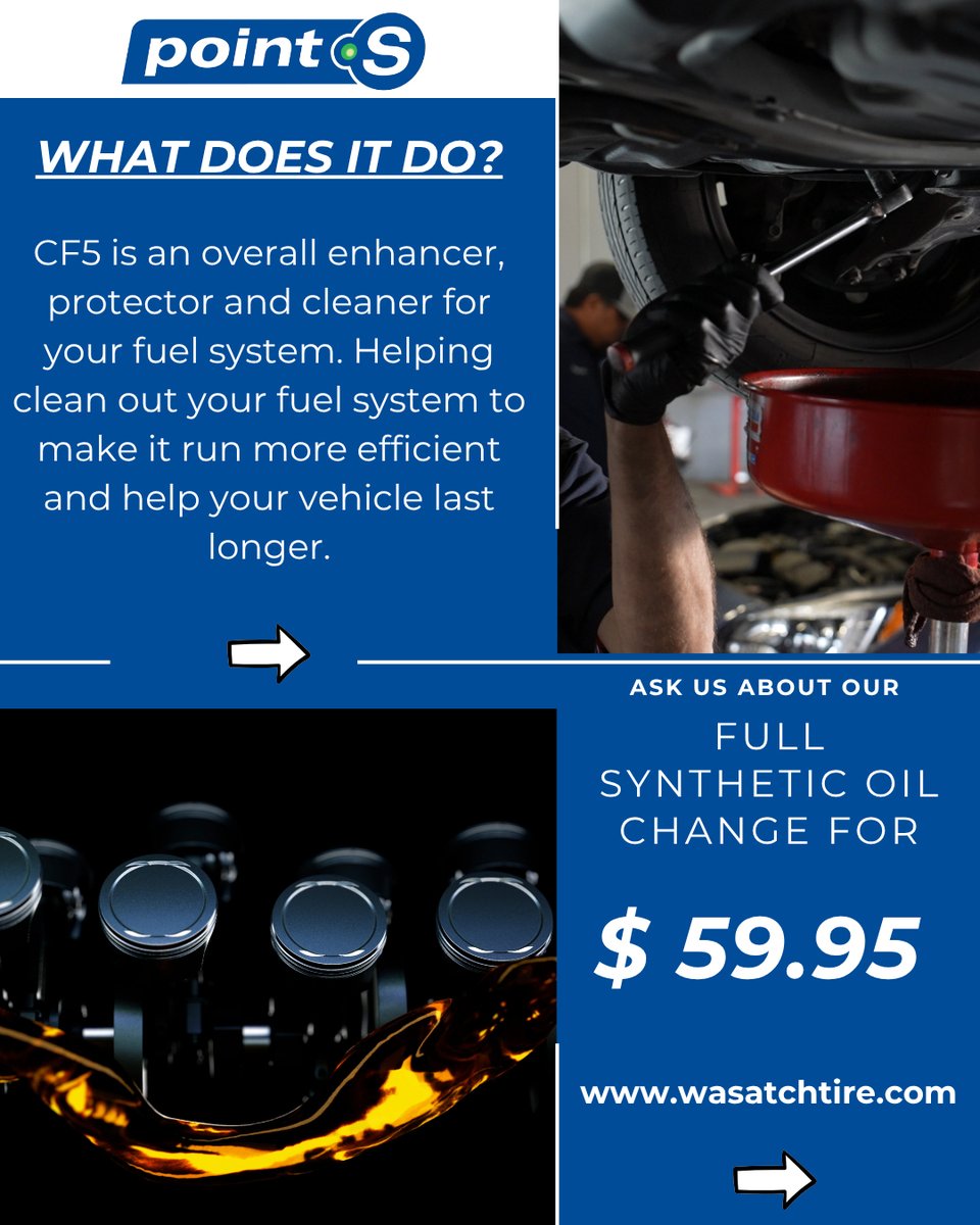 WasatchPointS's tweet image. It's Oil Change Friday! 🛢️🥳🙌
So, what is CF5? 🤔
How does it help your fuel system?
Check out the post below to learn more! 👇😁
#BGproducts #oilchangefriday #additives #autocaremadeeasy #wasatchpointstireandautomotive#automotiveknowledge