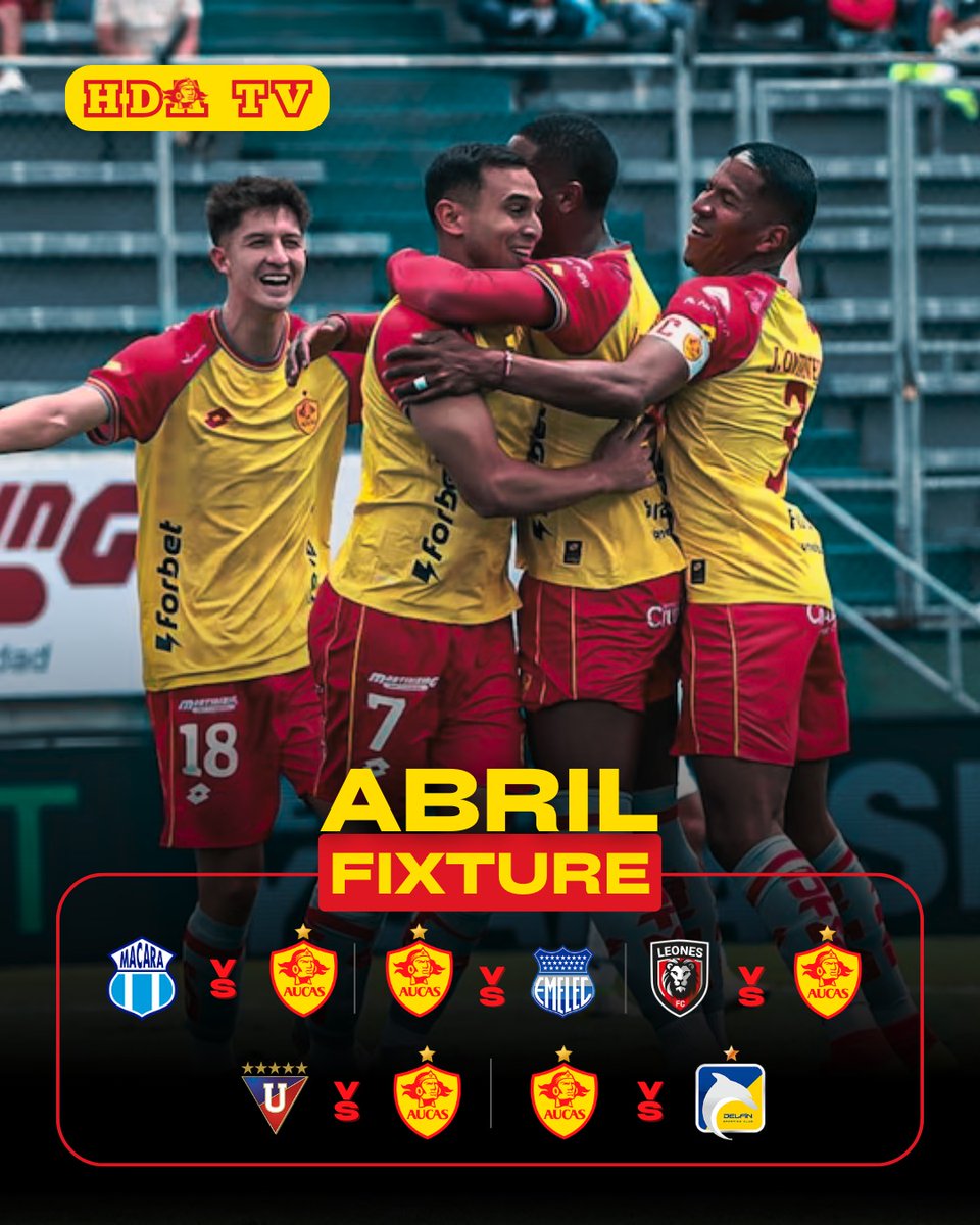🟡🔴 ABRIL, MES CLAVE PARA EL ÍDOLO ⚽🔥
Se viene un calendario exigente para Aucas 💪
Partidos duros, rivales importantes y puntos que pueden marcar el rumbo del torneo.
🏟️ De local y visitante…
🔥 El equipo necesita de todos
💛❤️ Es momento de alentar más que nunca
📈 Cada
