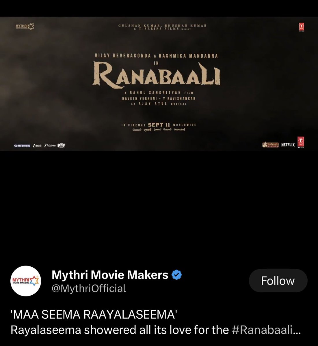 RashmikaRealm's tweet image. Always together, VD &amp;amp; Rashmika’s #Ranabaali, love how @iamRashmika always gets equal billing as @TheDeverakonda whether in life or movies 😍❤️💘

#RashmikaMandanna
