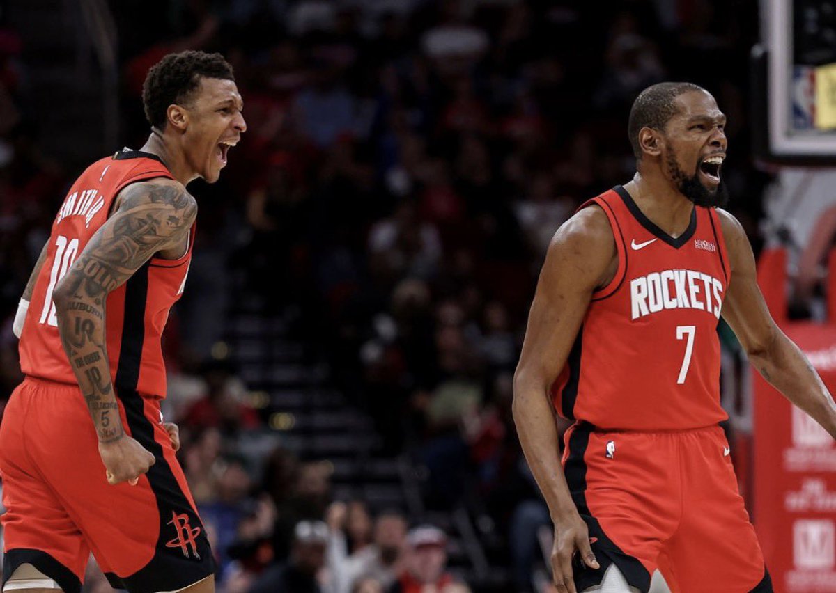 Kevin Durant and Jabari Smith Jr. at the half for the Rockets:

Kevin Durant: 18 PTS | 97.8 TS%
Jabari Smith Jr: 16 PTS | 62.1 TS%

Rockets up 19 at the half 🚀