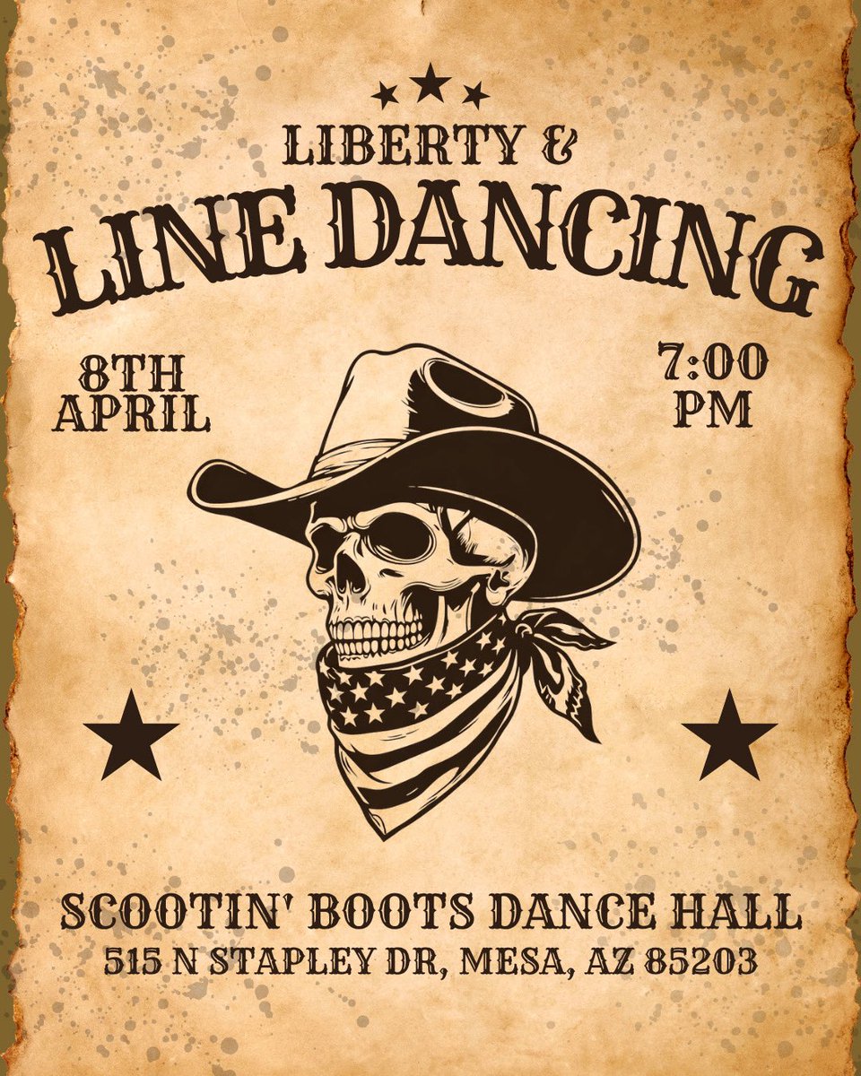 tpusaasu's tweet photo. It’s time to kick up some dust and celebrate freedom… 🤠🇺🇸

Join us for Liberty &amp; Line Dancing this Wednesday at 7PM!

📍 Scootin’ Boots Dance Hall
🕖 April 8th at 7:00 PM

Grab your friends, throw on your boots, and let’s dance the night away 💃🕺 https://t.co/orso1ELQz0