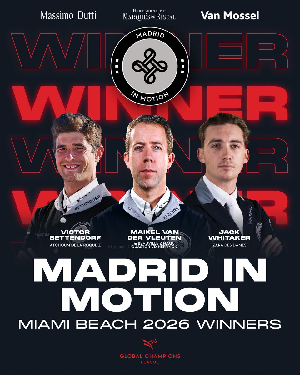 GCL_Official's tweet image. GCL OF MIAMI BEACH WINNERS 🔥🇺🇸😮‍💨 

The Madrid In Motion tide rolled in on South Beach today, taking an early lead after Round 1 and keeping hold all the way to the bitter end to take the opening win of the 2026 season 🏆💥

#GCL #GlobalChampions #Equestrian