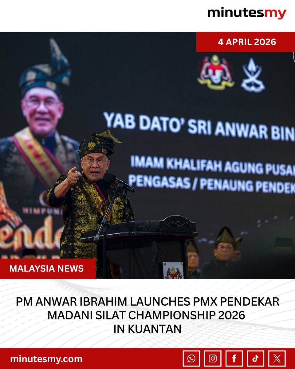 minutesmynews's tweet image. PM Anwar Ibrahim Launches PMX Pendekar MADANI Silat Championship 2026 in Kuantan
minutesmy.com/2537-2/
#minutesmy #anwar #silat #malaysianews
@anwaribrahim