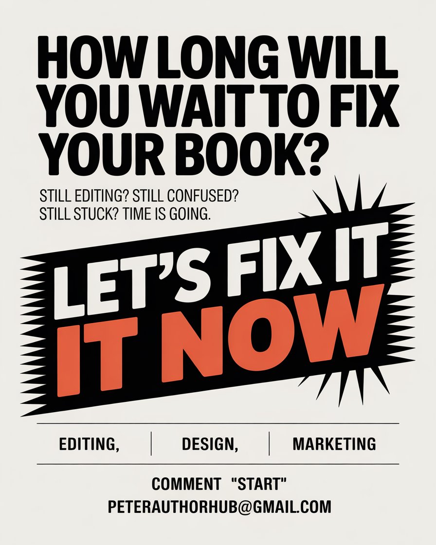 peterkdpmastery's tweet photo. Waiting won’t change your results.

Action will.

Comment START
or email peterauthorhub@gmail.com

#authorsupport #indieauthor #peterauthorhub https://t.co/wJZE4OOd67