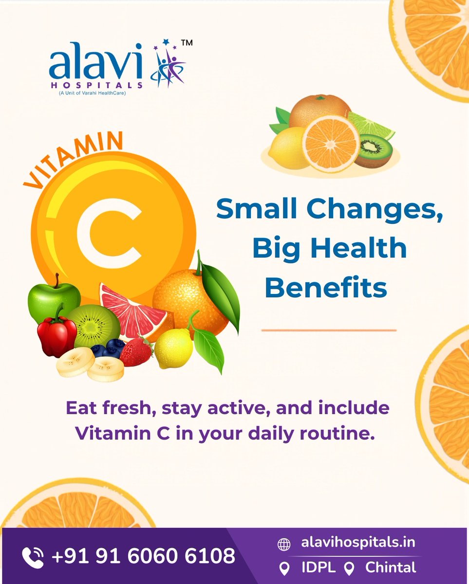 alavihospitals's tweet photo. Small Changes, Big Health Benefits 🍊

This National Vitamin C Day, take a step towards a healthier lifestyle by choosing fresh and nutritious foods every day.

📞 Call: 91 60 60 6108
🌐 https://t.co/pdl6uYSH7D
📍 IDPL | Chintal

#NationalVitaminCDay #VitaminC #BoostImmunity https://t.co/8mMw97cDkA