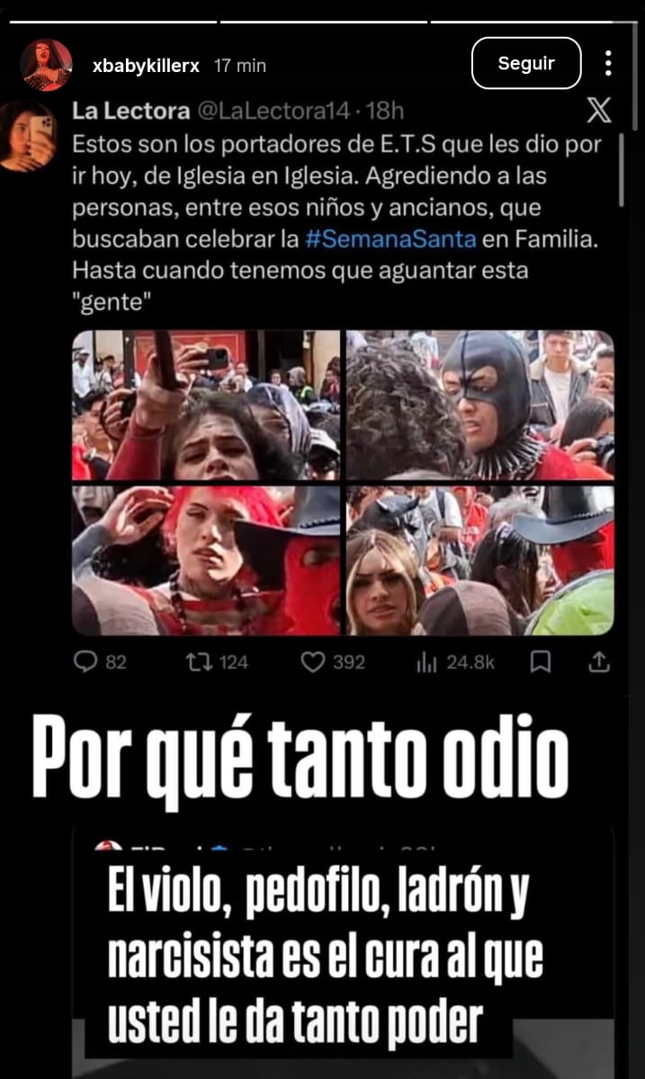 LaLectora14's tweet photo. Como ven la hipocresía de "baby Killer" despues de pegarle a un anciano, de desnudarse frente las Iglesias repletas de niños, hablan de "odio" jaajajja que descaro el de este hp7a https://t.co/ysGu5s5LPP