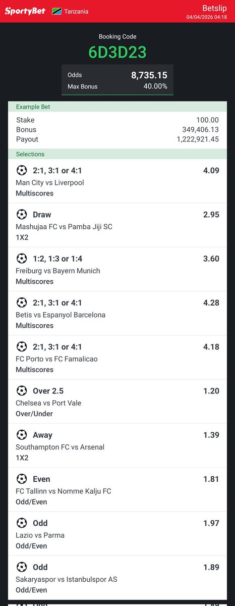 Goatvolta's tweet photo. This is @Goatvolta 😉.  Kanji, Mkeka Wa Kwanza, Odds 8000+. Leo Ndapost Betslip Nyingi Mno. Na Option Ziki Boom Kanji Tunamfilisi, Kama Nilikua nakula kwa Correct score, hii Option ya Mult Score nilikua sijaiona. Kanji Huna Bahati.🔥🔥🫠 https://t.co/7P6lbNSzZd