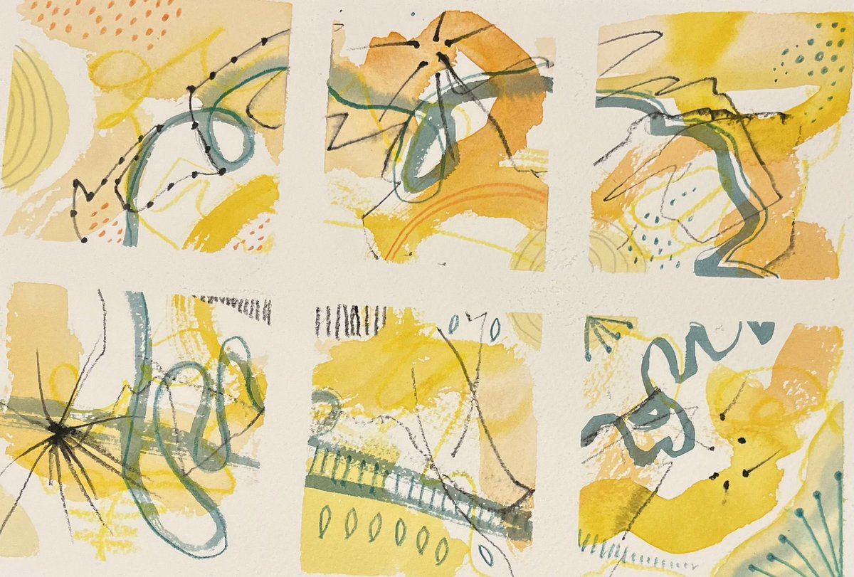 draw4wellbeing's tweet photo. 3 x A4 studies first art exercise to try on @laurahornart marks and Rhythm course. Posca pens are coming tomorrow so may add gold to the blue one! #mentalhealthawareness #mentalhealth #watercolourpainting #inktensepencils #scribbles https://t.co/x8ITqlWLS2