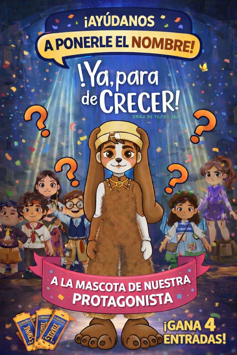 NEOMUNDOBGA's tweet photo. ¡Ey! Ayúdanos a buscarle un nombre a la mascota de la protagonista de nuestra obra infantil ‘Ya Para de Crecer’. 🐛🐾

Llena la casilla y llévate boletas dobles para la función de este sábado 25 de abril. ¡No te la puedes perder!. 👧🏻👦🏻

https://t.co/mlCHQeQdm4 https://t.co/EdAATpAyxy