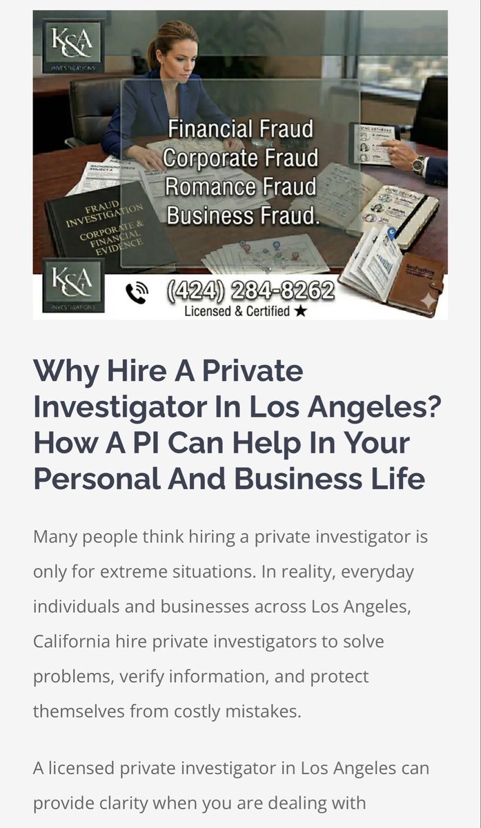 AssociatesKay's tweet photo. New blog posted ✍️. Link in bio. Find out how a private investigator could help you in your personal and business life.

#privateinvestigator #fraudinvestigation #cheatingspouses #andykay #kayandassociatesinvestigations https://t.co/kPKqvZvnYK