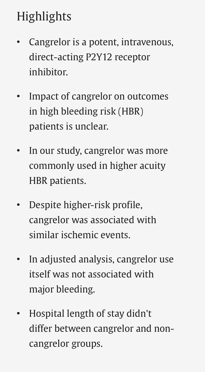 IAmDoctorAbhi's tweet photo. Data on cangrelor in high bleeding risk (HBR) patients undergoing PCI are scarce. 

Now out in @AmJCardio, our study of HBR ACS PCI patients shows that Cangrelor — despite being used in higher acuity patients — had similar🫀outcomes &amp; no independent increase in major🩸

Link👇🏻 https://t.co/XnSsluxI85
