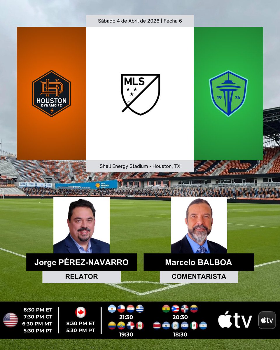ProgramacionUS's tweet image. ⚽️ #MLS 🇺🇸 | #HoustonDynamo vs. #SeattleSounders

🎙Relator: @jpereznavarro
🎙️Comentarista: @marcelobalboa17
💻📱@AppleTV 🌎

#️⃣ #AppleTV - #HOUvSEA