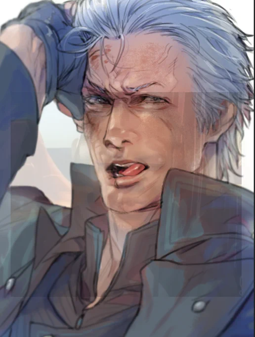 my side quest drawing part done and now time for my ugly graphic design to make him worse hehehehehehehe #wip #vergil