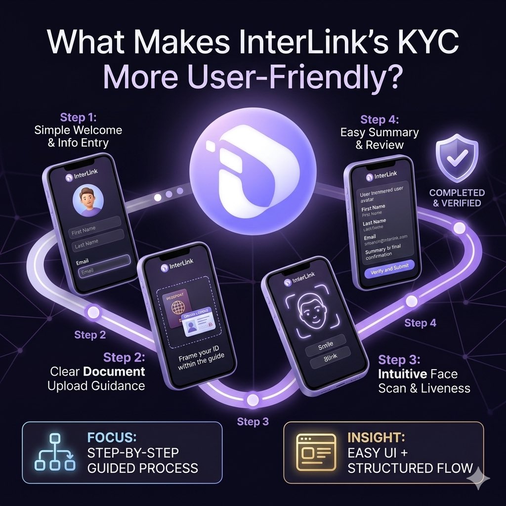 ShashankMu48296's tweet photo. Frictionless KYC is here. 🚀
InterLink’s step-by-step guided flow and clean UI make identity verification smooth and simple for your users.
#InterLink #ITLG #ITL https://t.co/yK4EMC0Ksx